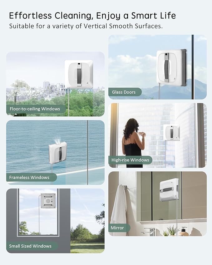 Yoolax Window Cleaning Robot 2.0, Intelligent Robot Window Cleaner with Dual Cross Water Spray Technology, Ungraded 6 Cleaning Paths, Edge Detection System, App & Remote Control, White