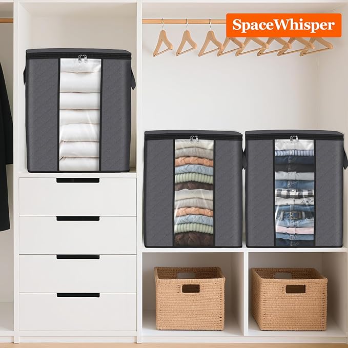 4 Pack 100L Clothes Storage, Foldable Thick Fabric Blanket Storage Bags