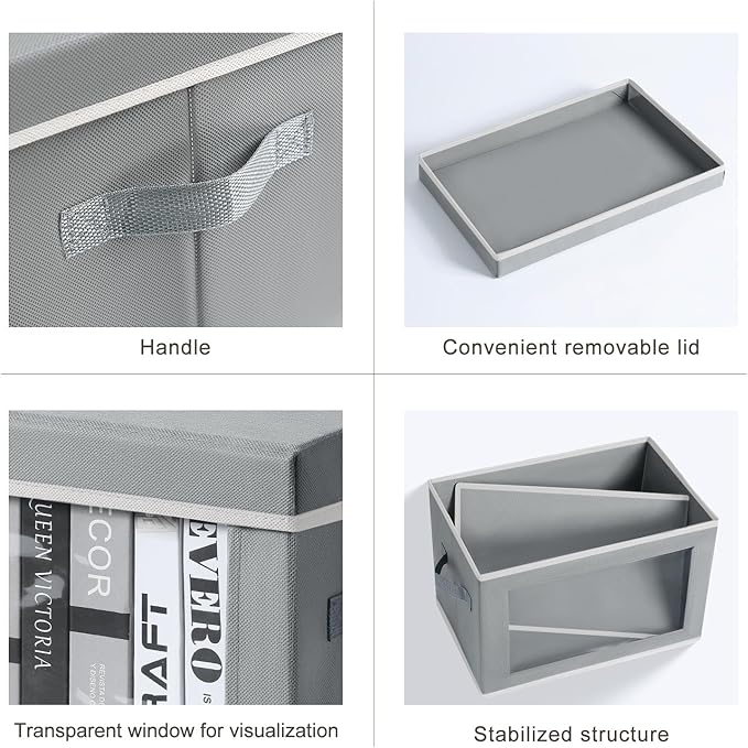 Decorative Bins with Lids, Stackable Cube Bins for Closet