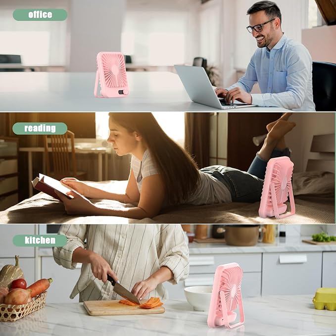 Portable Fan Rechargeable, Small Desk Fan Quiet, 180°Tilt Adjustable Personal Fan for Sleeping, Battery Operated, 100 Speeds, Table Fan for Bedroom Office Home Outdoor, Pink