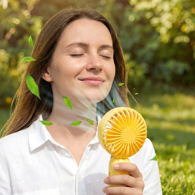 Rossesay 6 Pcs Mini Portable Fan Bulk Cute Handheld Lightweight Small Little Personal Hand Eyelash Fan 3 Speeds USB Rechargeable for Women Men Indoor Outdoor Makeup Travel (Yellow)