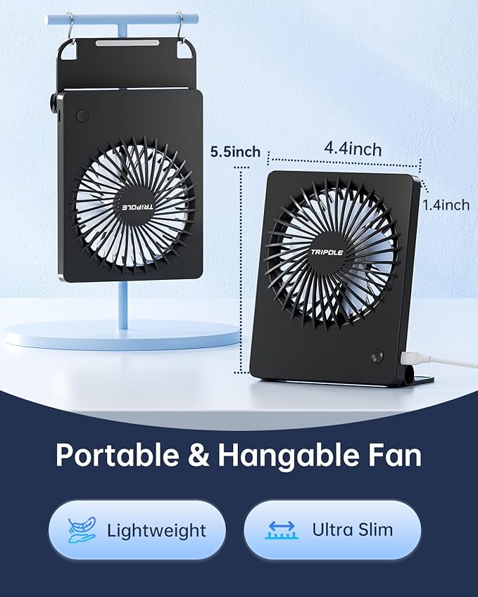 TriPole Mini Desk Fan USB Powered Portable Fan Small Personal Fan 3 Speeds Strong Airflow Table Fan for Travel Home Office Bedroom Desktop, 3.3ft Cable (No Battery, Black)
