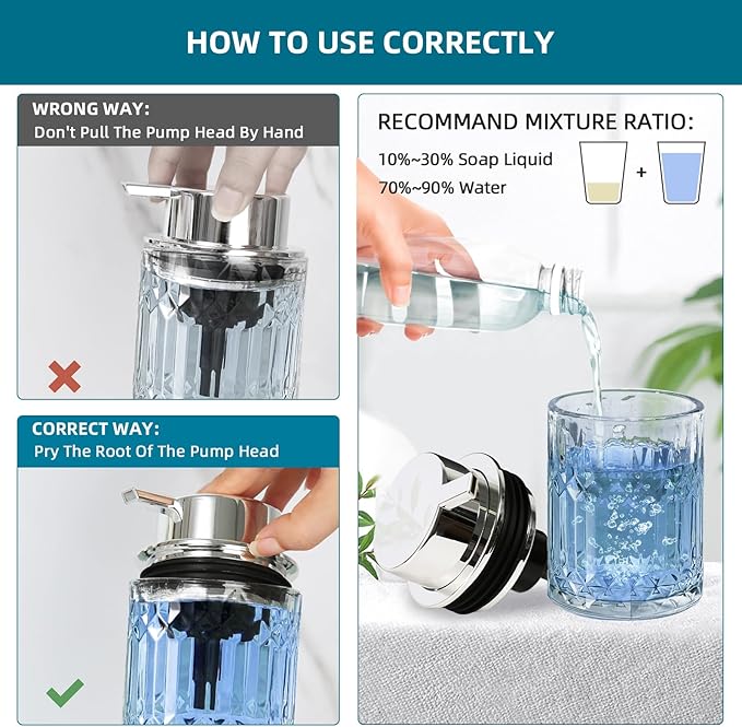 RYTOXILO Foaming Soap Dispenser, 2 Pack Clear Glass Foam Hand Soap Dispenser for Bathroom, Refillable 7.8 Fl Oz Foamy Pump Bottle with Plastic Sliver Pump, Modern Dish Soap Foam Dispenser Container