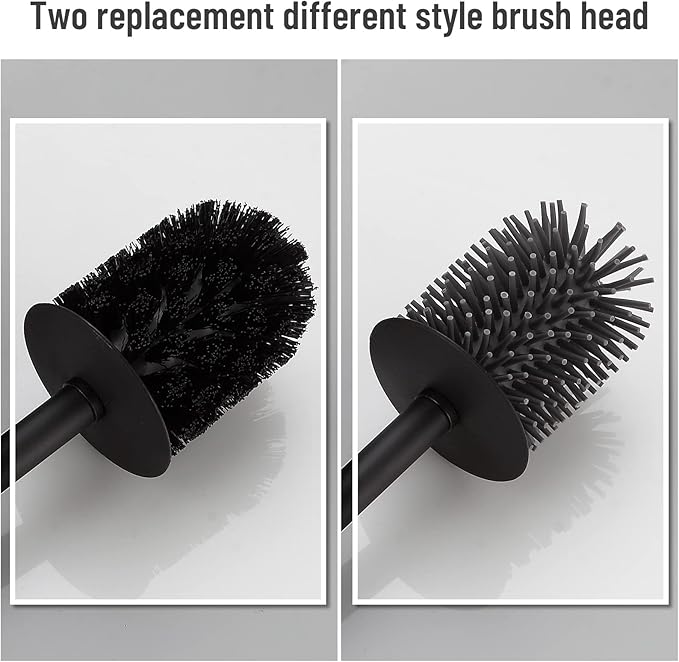 BVL Toilet Brush and Holder Black Toilet Bowl Brush for Ceaning with Stainless Steel Handle Wall Mounted