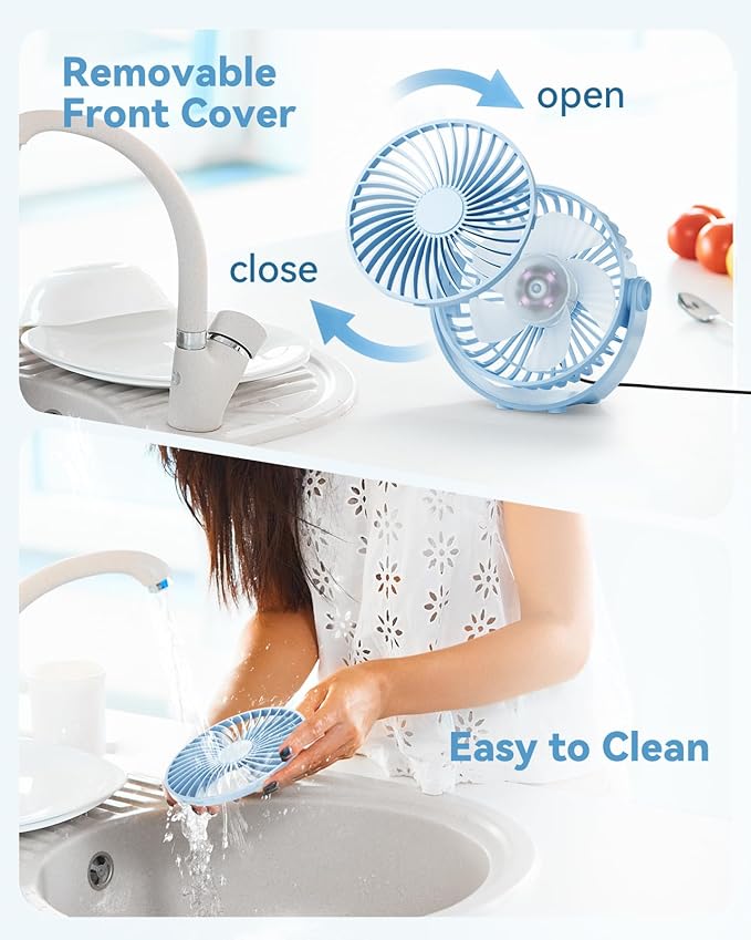 Edvision USB Desk Fan, 5 Inch Mini Portable, 3 Speeds Strong Airflow Personal Desktop, Detachable Cooling Fan 360° Rotation Quiet Small Fan for Desk Home Office Travel Car, Blue, 5ft Cable