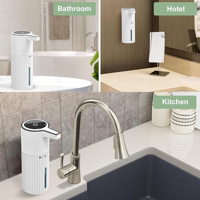 Automatic Soap Dispenser, Continuous Flow Control 400ml Large Capacity Rechargeable Waterproof Adjustable Volume Soap Dispenser for Bathroom & Kitchen(Foam)