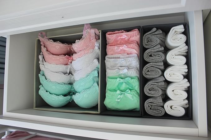 Sock Drawer Organizer 3 Pack, Foldable Fabric Storage Bins for Underwear Divider