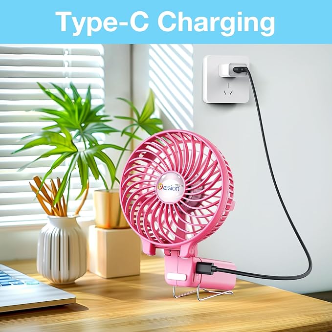 VersionTECH. Portable Handheld Fan, Powerful+Durable+4000mAh+180° Foldable, Mini Table Fans with USB Rechargeable Battery Operated Cooling Accessories for Personal Use, Travel, Office Pink
