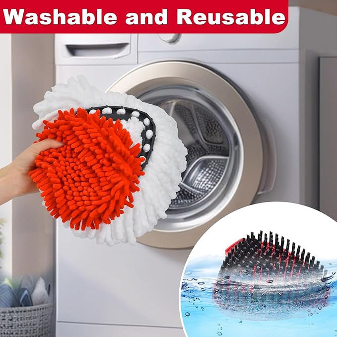 7 Packs Replacement Mop Heads& Handle Scrub Brush and Base Combo Set Compatible with O Cedar Spin Mops Refills,30-58" Mop Handle and Microfiber Head Refills for Cleaning