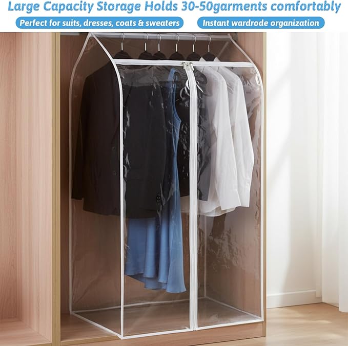 2 PCS 43" Hanging Garment Bags for Hanging Clothes with Clear Window Hang ing Clothes Storage Garment Rack Cover Coat Protector with Zipper for Hangings Clothe Suits Coats Cover
