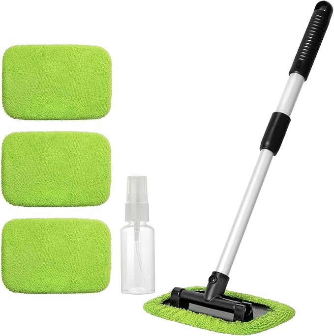 Qydipclin 11pc Windshield Cleaner Kit - 6 Microfiber Pads, 2 Bottles, Car Window Cleaning