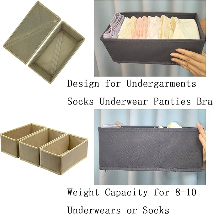 Sock Drawer Organizer 3 Pack, Khaki