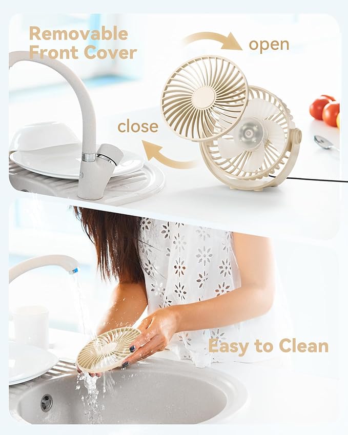 Edvision USB Desk Fan, 5 Inch Mini Portable, 3 Speeds Strong Airflow Personal Desktop, Detachable Cooling Fan 360° Rotation Quiet Small Fan for Desk Home Office Travel Car, Beige, 5ft Cable
