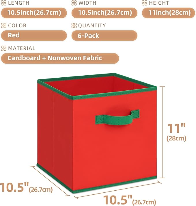 STORAGE MANIAC Storage Cubes, 11 Inch Durable 6 Pack Storage Shelf Basket for Christmas