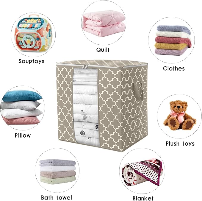 Storage Bags 8 Pack/100L Large Blanket Clothes Organization and Storage, Beige