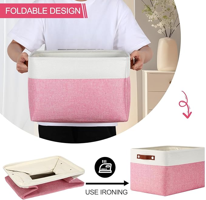 Uiifan 8 Pack Storage Baskets - 16x12x10 Inch Pink