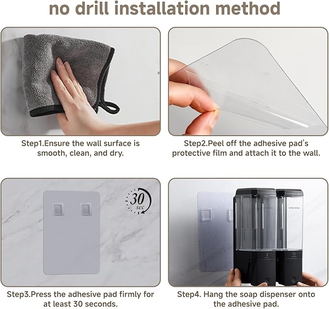 Shower Soap Dispenser Wall Mounted Shower Dispenser 2 Chamber No Drill Shampoo and Conditioner Dispenser Refillable Shampoo Dispener for Shower 2 * 500ml for Bathroom Hotel (Black 2 Chamber)
