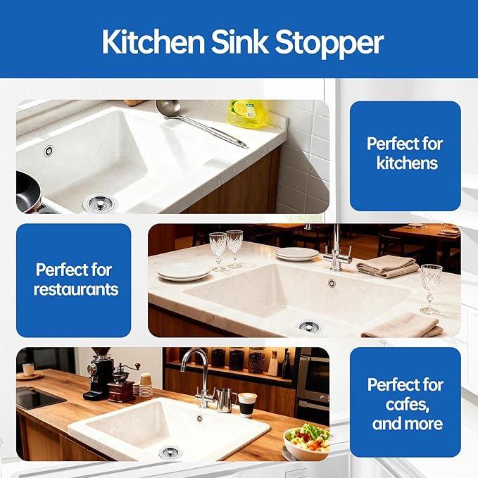 Kitchen Sink Drain Strainer & Stopper: Upgraded 3 in 1 SUS304 Stainless Steel Drain Plug with Anti-Clog Basket Drain Stopper Combo