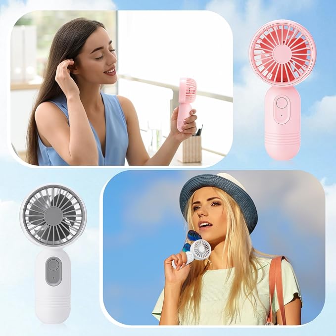 Rossesay 3 Pcs Mini Portable Fan Bulk Cute Handheld Lightweight Small Little Personal Hand Eyelash Fan 3 Speeds USB Rechargeable for Women Men Indoor Outdoor Makeup Travel (Black,White,Pink)