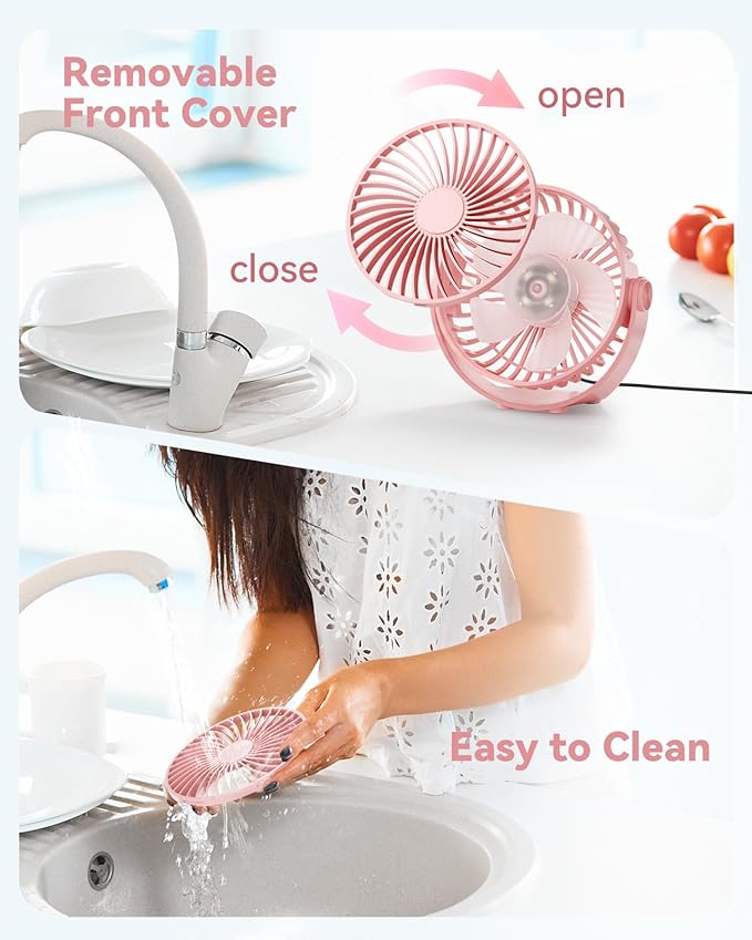 Edvision USB Desk Fan, 5 Inch Mini Portable, 3 Speeds Strong Airflow Personal Desktop, Detachable Cooling Fan 360° Rotation Quiet Small Fan for Desk Home Office Travel Car, Pink, 5ft Cable