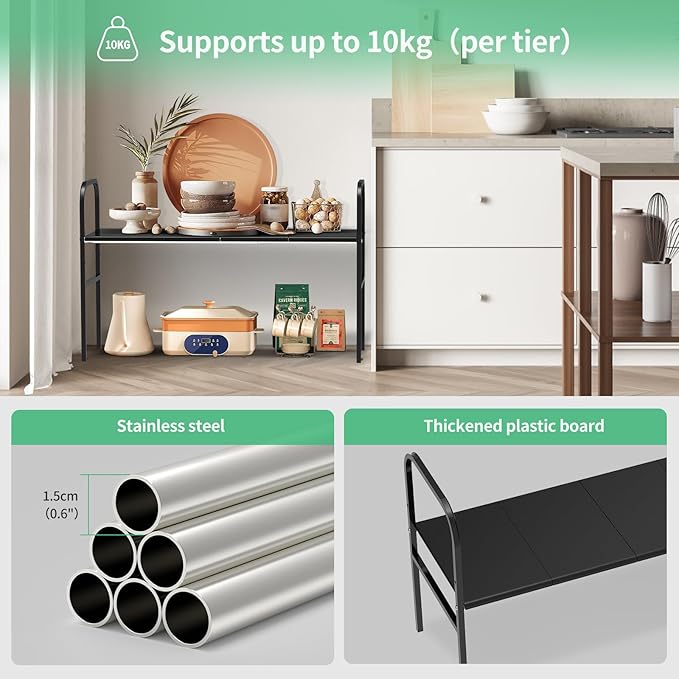 Expandable 2-Tier Under Sink Organizer, Black, 1-Tier 4 Boards