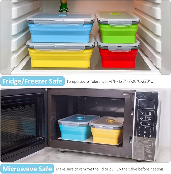 Collapsible Food Storage Containers with Airtight Lid, 40.5 oz, Large Kitchen Stacking Silicone Collapsible Meal Prep Container Set for Leftover