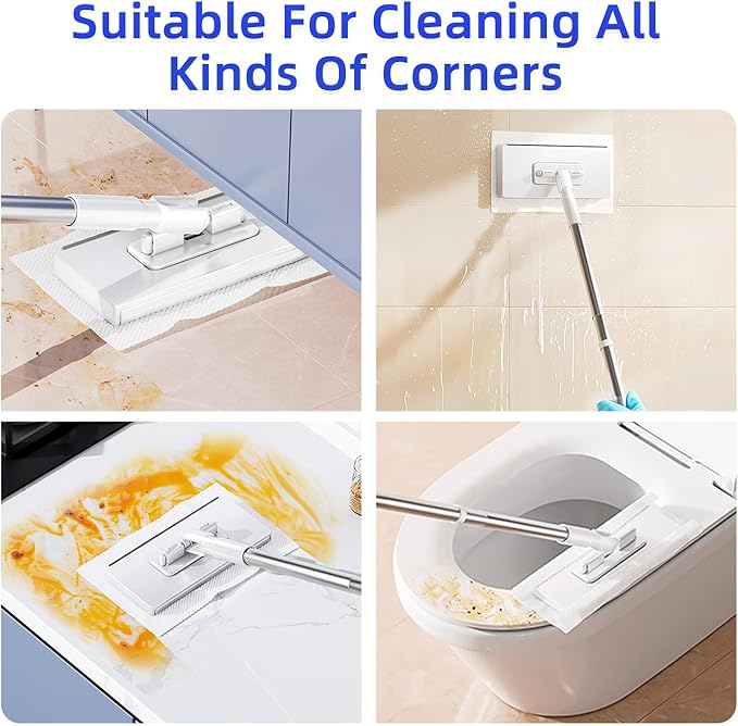 Press Grip Mini Mop with 39 inches Handle — Press Lock Small Mop Head, One-Click Release Zero-Touch Gap Cleaner, Includes 5 Reusable Cloths for Multi-Surface Quick Cleaning