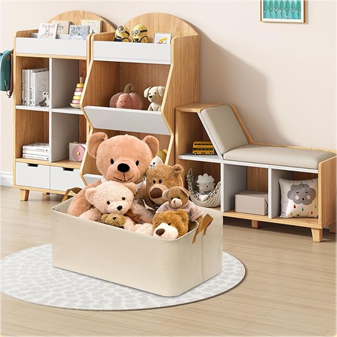 SNWDN 4 Pack Closet Cloth Storage Bins for Shelves,Large Storage Baskets for Shelves, Fabric Bins for Closet organization with Handles( Beige 17''L x 12''W x 10''H)