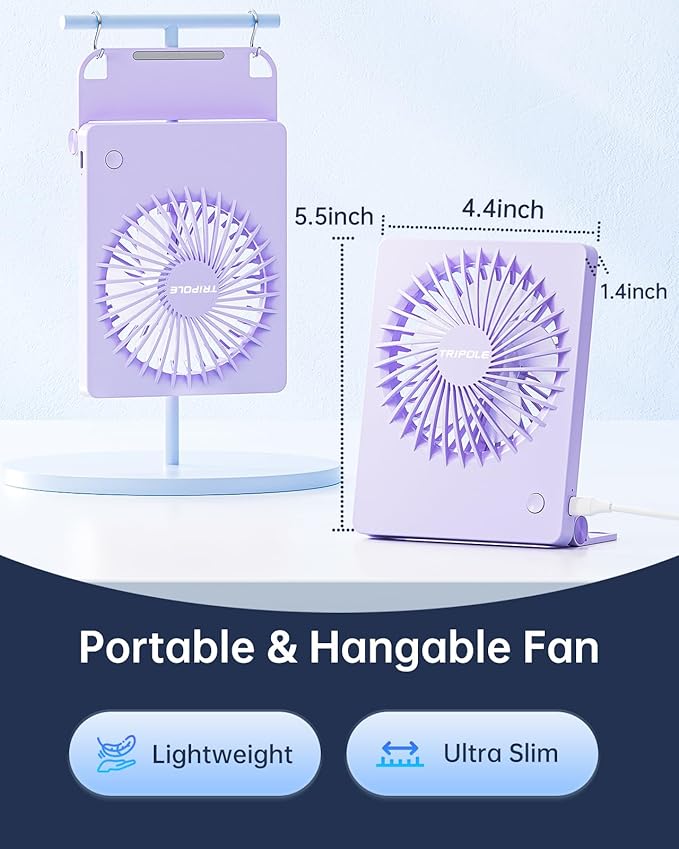 TriPole Mini Desk Fan USB Powered Portable Fan Small Personal Fan 3 Speeds Strong Airflow Table Fan for Travel Home Office Bedroom Desktop, 3.3ft Cable (No Battery, Purple)