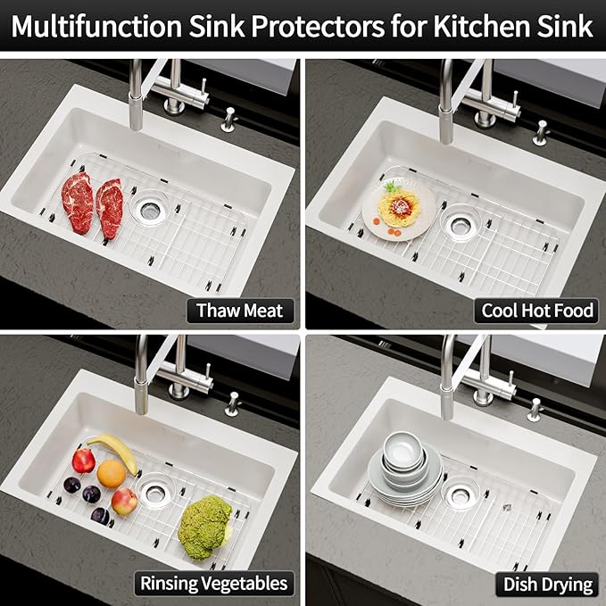 23’’ x 13’’ Stainless Steel Sink Grid, Sink Protectors for Kitchen Sink, Sink Protector with Rear Drain for Single Sink Bowl, Sink Bottom Grid