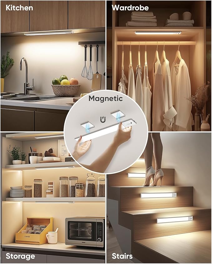 Under Cabinet Lighting Wireless, 2200mAh Rechargeable Motion Sensor Light Indoor, 3 Color Temps, Dimmable, Wireless LED Closet Lights Remote, Magnetic Under Counter Light for Kitchen, Pantry, 6 Pack
