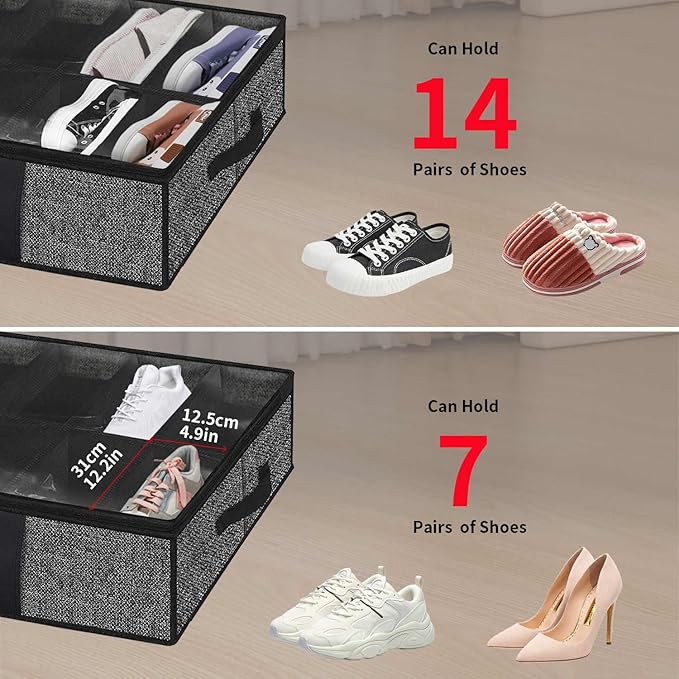 2 Pack Under Bed Shoes Storage Bag Organizer (14+4 Pairs)