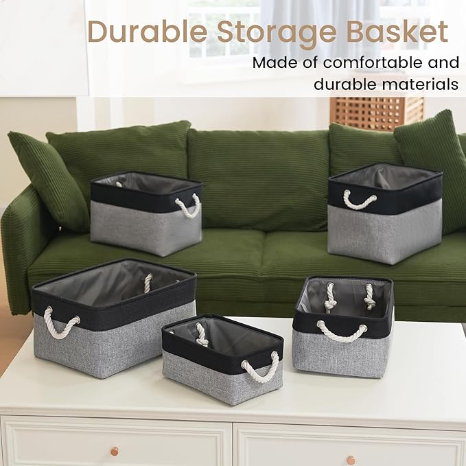 Storage Baskets for Shelves 13.8x9.8x6.7 Inch, Foldable Fabric Storage Bins with Handles, Small Storage Baskets for Organizing Closet, Office, Home Organization (1-Pack, Black&Gray)