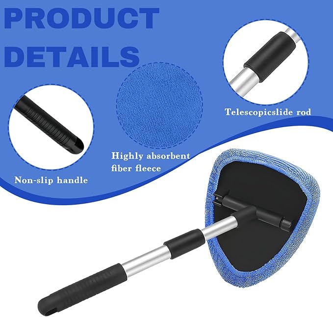 Car Window Cleaner, Car Cleanser Brush, Car Accessories Car Cleaning Supplies Tools, Car Cleaning Kit with Extendable Handle, Microfiber Cloth