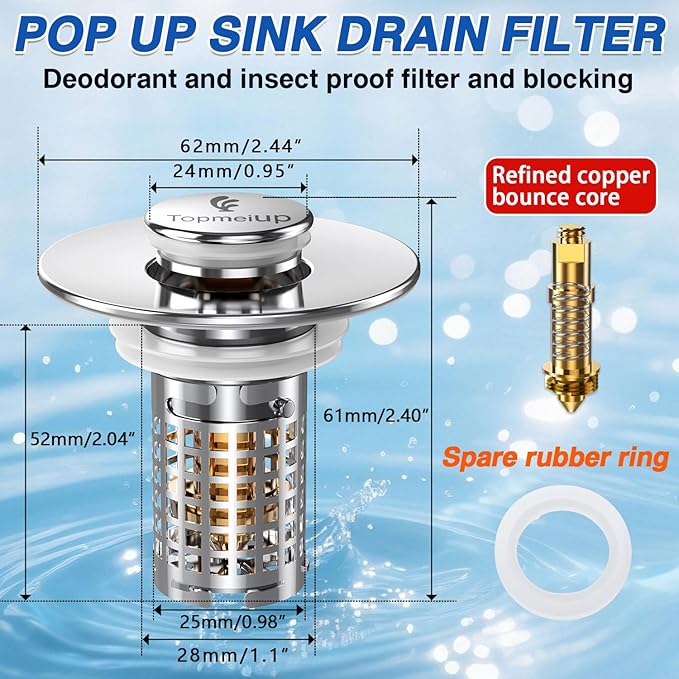 Sink Stopper Hair Catcher(New-2pcs), Pop-up Sink Drain Strainer with Removable Stainless Steel Strainer Basket Hair Catcher