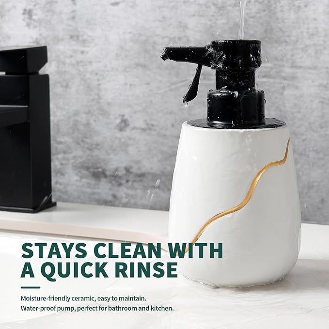 BosilunLife Automatic Foaming Soap Dispenser - Battery Operated Foam Hand Soap Electric Dispenser for Bathroom Ceramic Smart Auto Dish Soap Dispenser for Kitchen Waterproof, White,17 oz
