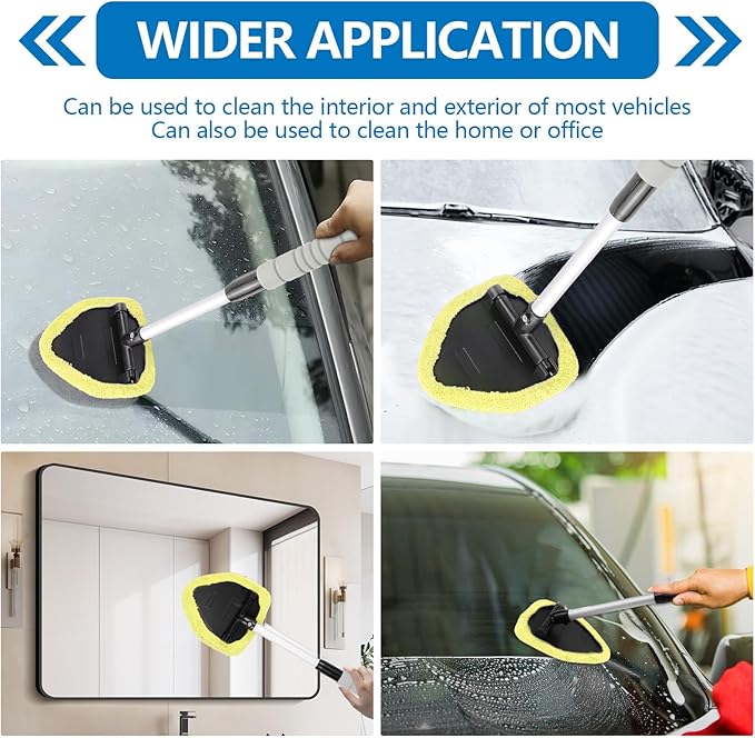 Wuyaoyao Car Windshield Cleaning Tool, Car Windshield Window Cleaner, Auto Window Glass Cleaning Kit with Extendable Handle & Reusable Microfiber Pad & Spray Bottle, Universal Car Accessories (Yellow)