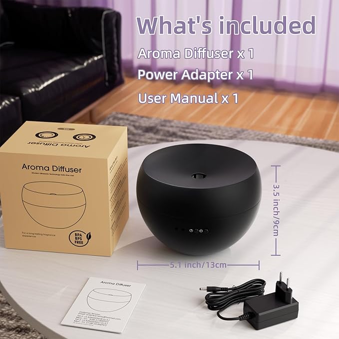 Essential Oil Diffuser, Small Ultrasonic Aromatherapy Diffuser with Auto-Off Function, Cool Mist Humidifier with 2 Modes, Fragrance Aroma Diffuser for Bedroom, Home Scent Diffuser 100ml (Black)