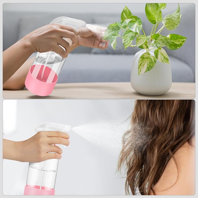Worldgsb 2 Pack Glass Spray Bottles with Silicone Sleeve, 16 oz Empty Refillable Containers with Adjustable Spray Nozzles, Spray Bottles for Hair, Cleaning Solutions and Plants Pink