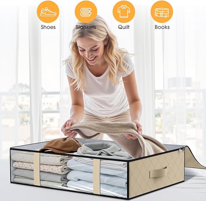 Under Bed Storage Bags 8 Pack, Beige