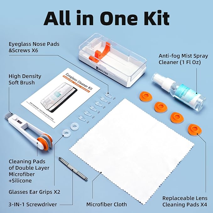 Ordilend Glasses Cleaner, Glasses Cleaning Kit with Eyeglass Cleaner Spray, Eyeglass Lens Cleaner, Microfiber Cleaning Cloth