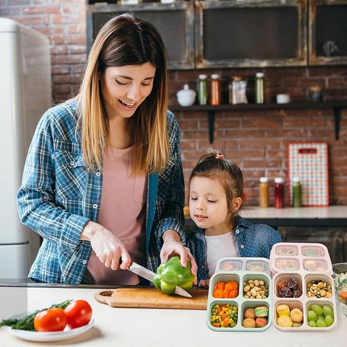 4 Pack Bento Lunch Box,4 Compartment Snack Containers,Divided Bento Snack Box,Meal Prep Containers Kids/Toddle/Adults