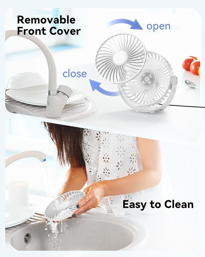 Edvision USB Desk Fan, 5 Inch Mini Portable, 3 Speeds Strong Airflow Personal Desktop, Detachable Cooling Fan 360° Rotation Quiet Small Fan for Desk Home Office Travel Car, White, 5ft Cable