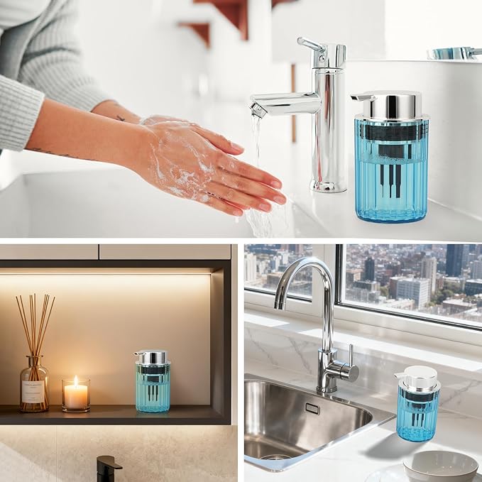 Segbeauty 10oz Plastic Blue Refillable Foaming Hand Soap Dispenser 2pcs, 300ml Empty Foam Bottle Container, Face Wash Foam Pump Bottle for Kitchen, Shaving Foaming Bathroom Countertop Soap Dispensers