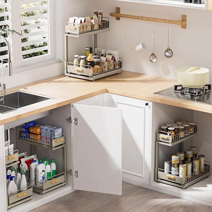 Under Sink Organizer, High Adjustable 2 Tier Under Kitchen Sink Organizer, Gray