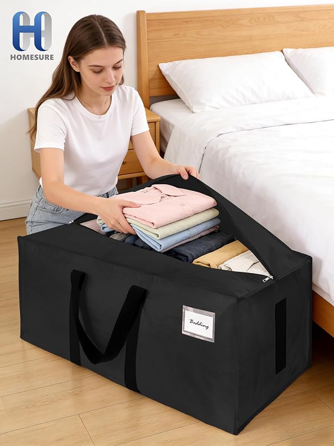 80 Pack Large Strong Moving Bags with Zippers & Carrying Handles, Black