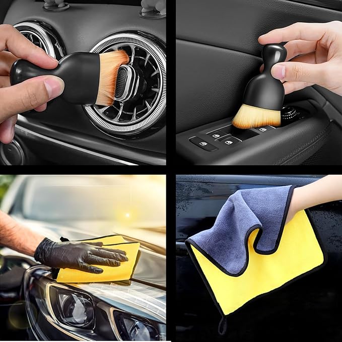 Car Windshield Cleaning Tools, Expandable Car Window Cleaner kit with 4 Reusable Microfiber Pads, Windshield Cleaning Wand Tool