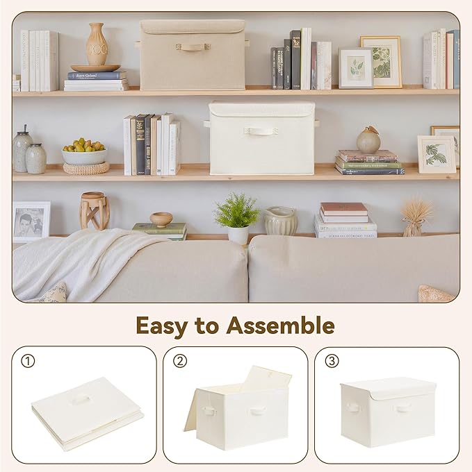 GRANNY SAYS Closet Storage Bins, Decorative Storage Boxes with Lids, Clothes Organizing Bins, Lidded Baskets for Toys, Clothing, Extra Large, Ivory White&Khaki, 2-Pack