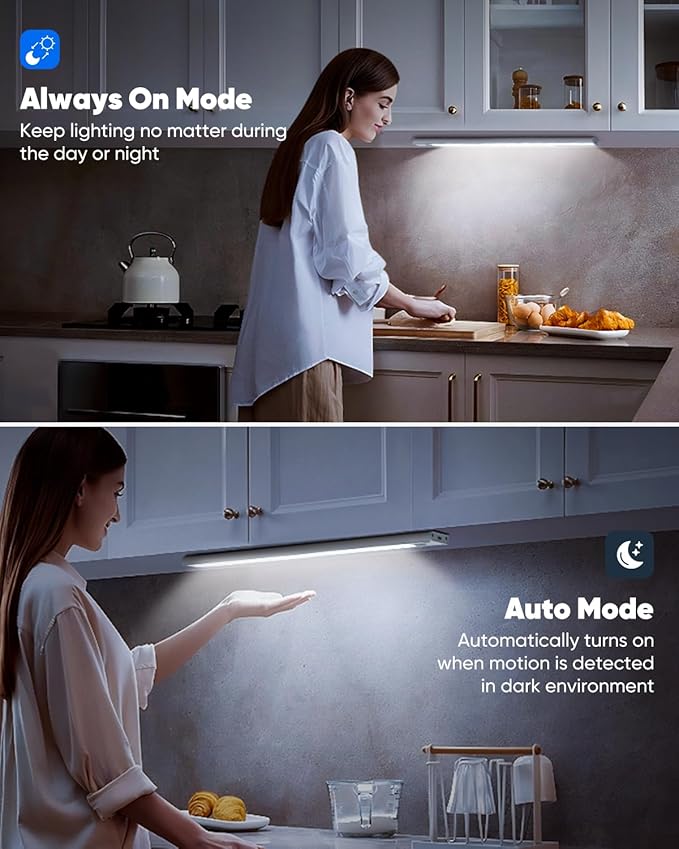 2-Pack Under Cabinet Lighting, Upgraded 3200mAh Rechargeable Under Cabinet Lights Wireless, LED Motion Sensor Light Indoor Closet Lights Under-counter Light Fixtures for Kitchen, Hallway, Pantry, 14in