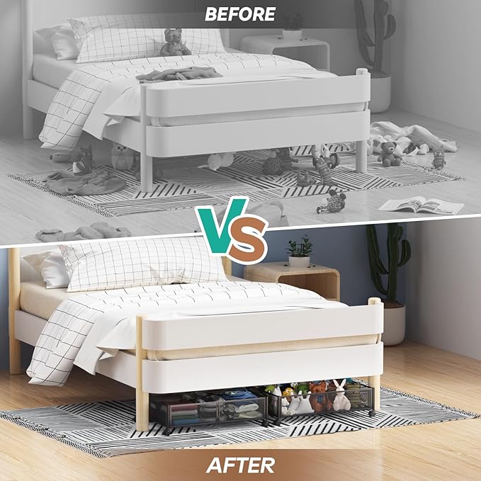 Under Bed Storage with wheels, Under the Bed Storage Containers, Black